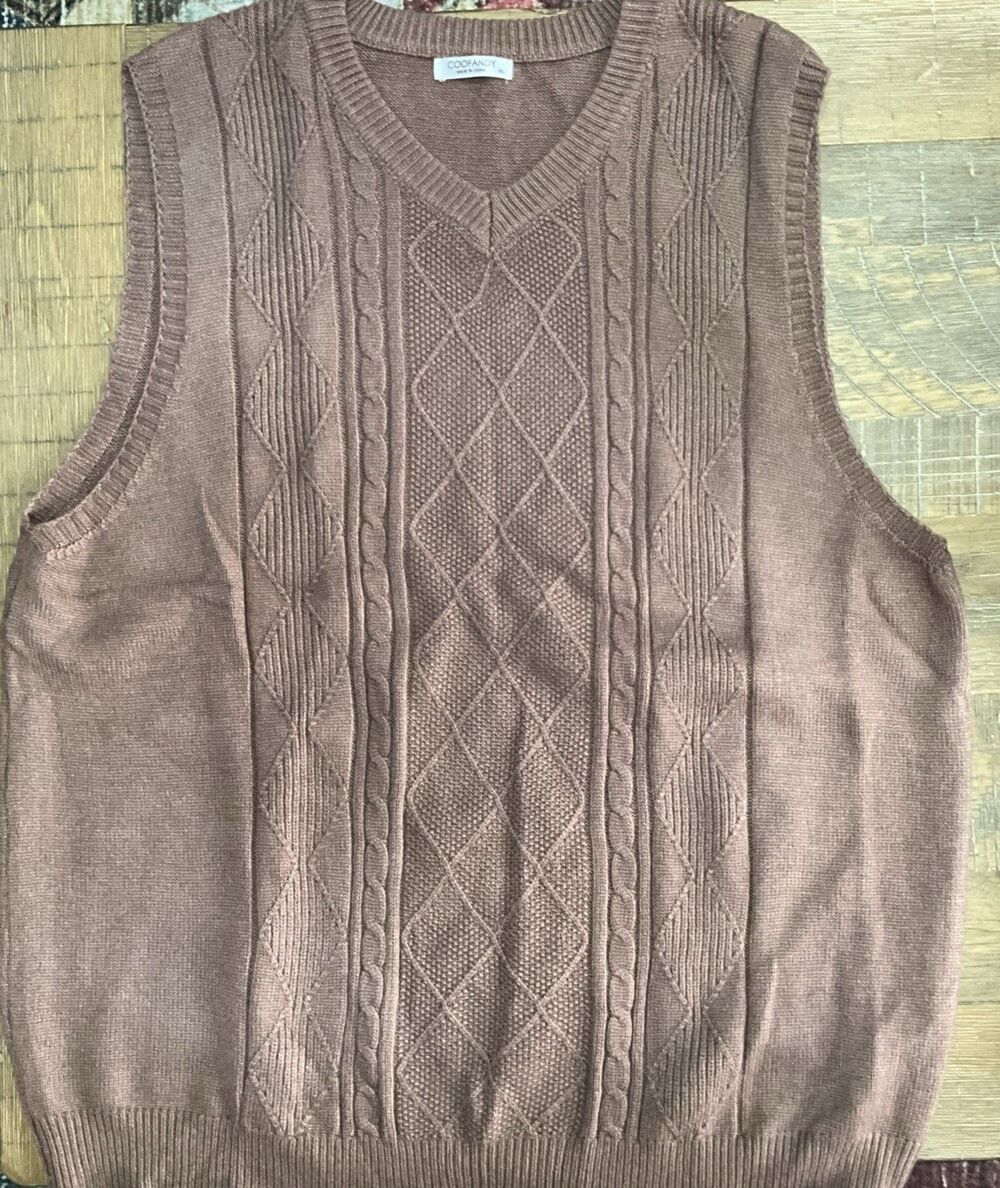 Coofandy Men's Sweater Vest Chocolate Brown XL Academia Preppy Grandpa Argyle